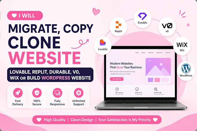 migrate, copy clone lovable,replit, durable,v0 to wix or build wordpress website