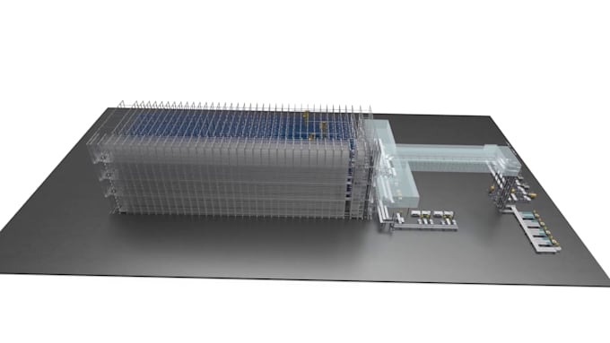 create 3d industrial warehouse automation, factory layouts, and production line