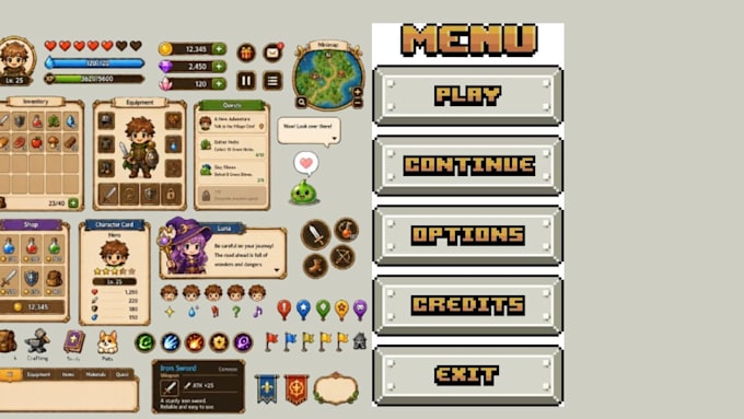 Create pixel art ui, hugui, buttons, game icons game assets game ui by ...