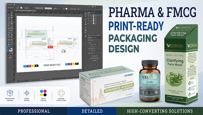 design pharma and fmcg packaging with print ready artwork