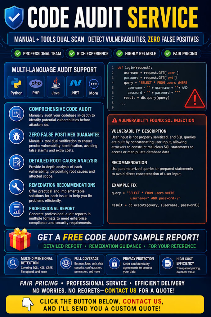 perform a professional code security audit and vulnerability assessment