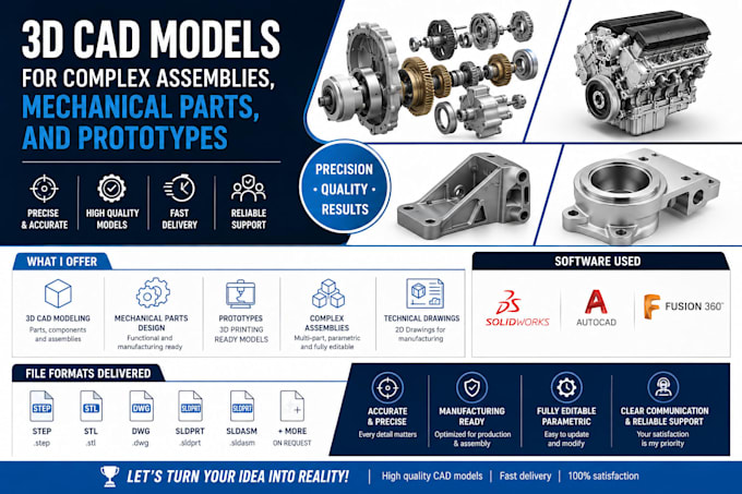 Create 3d cad models for complex assemblies, mechanical parts, and ...