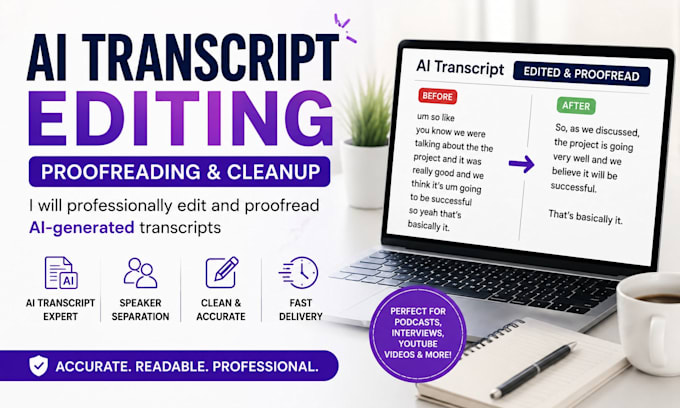 professionally edit and proofread ai generated transcripts