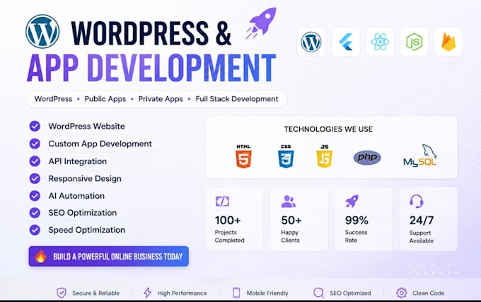 develop modern wordpress websites, public apps, custom private apps