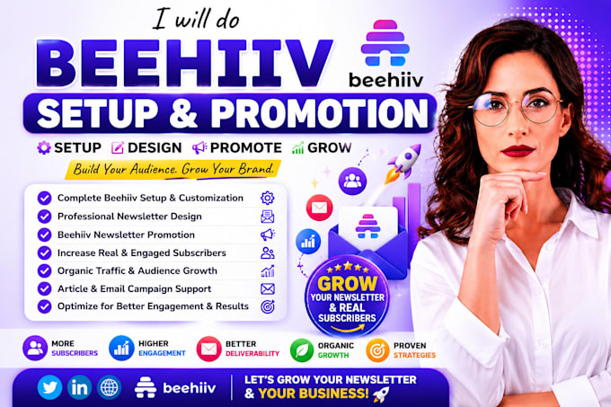 do beehiiv setup, newsletter design, and beehiiv promotion, substack setup