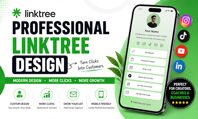 design professional linktree, beacons and link in bio page