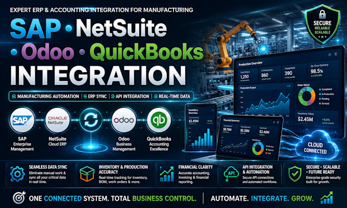 integrate sap netsuite odoo and quickbooks for manufacturing