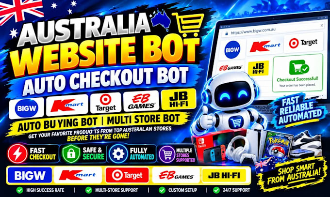 do australia website bot, bigw bot, kmart bot, target bot, ebgames bot, jb hifi