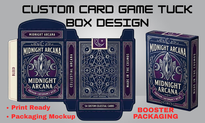 design custom card game tuck box booster pack and card packaging