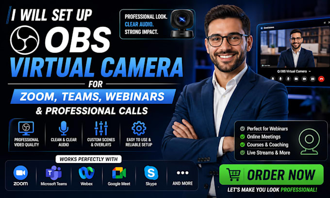 set up obs virtual camera for zoom, teams, webinars and professional calls