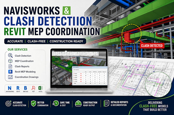 perform navisworks clash detection and revit mep coordination for fast approval