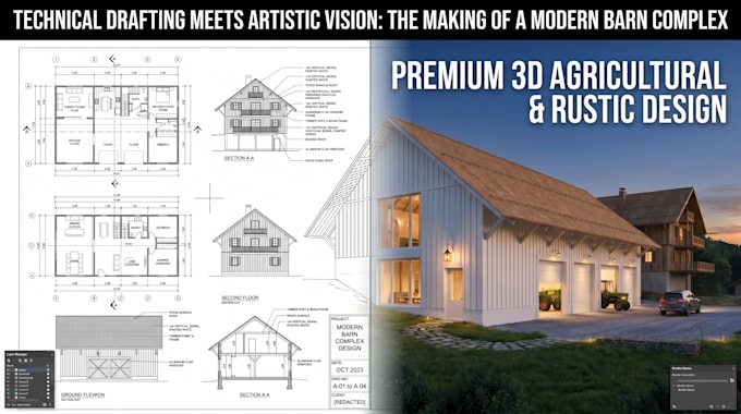 Do 3d farmhouse design barn house barndominium and poultry farm layout ...