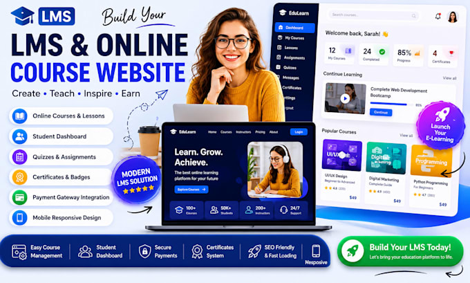 build lms educational website online course website education, elearning website