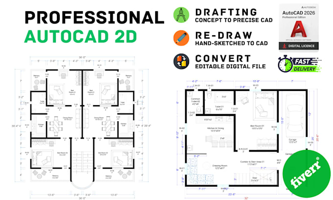 create autocad 2d floor plan and cad drawings