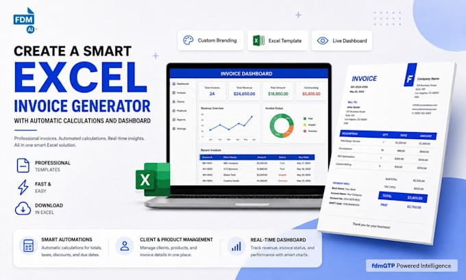 create a smart excel invoice generator with automatic calculations and dashboard