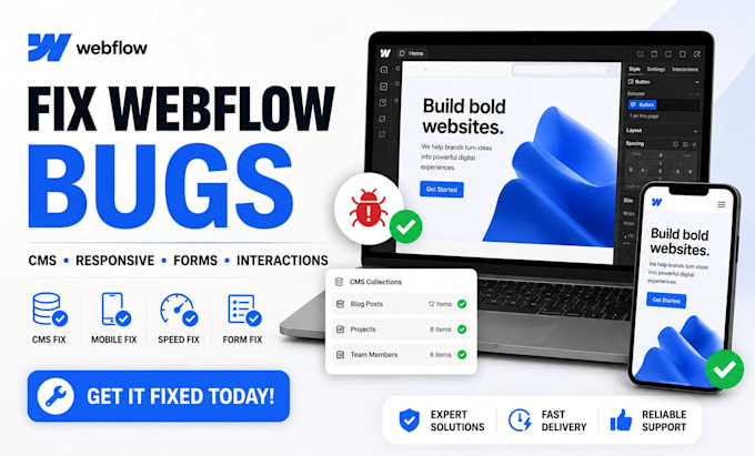 fix webflow bugs in your webflow website as a webflow expert, webflow developer