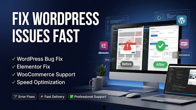 fix wordpress website wordpress bug fix elementor issues fix woocommerce error