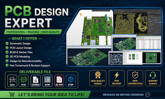 provide pcb design, schematic and gerber files in easyeda, altium and eagle cod