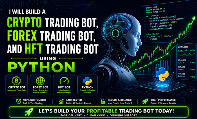 build a crypto trading bot, forex trading bot, and hft trading bot using python