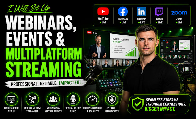 setup webinar, virtual event, multistream with streamyard or obs studio