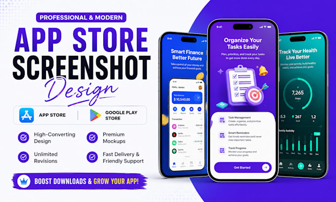design modern high resolution app store and play store preview screenshots