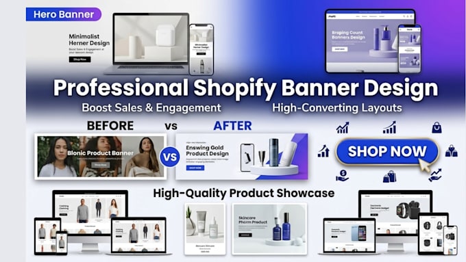 design shopify banner design, web slider, ebay store, amazon hero image