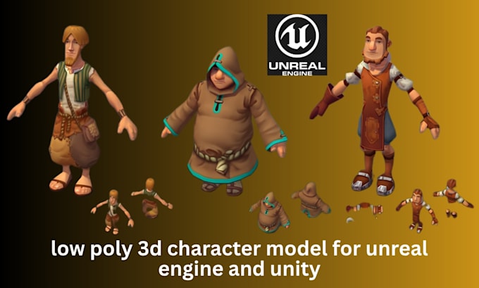 create low poly 3d character model for unreal engine and unity