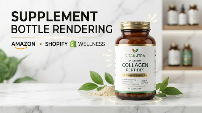 create realistic 3d supplement bottle rendering