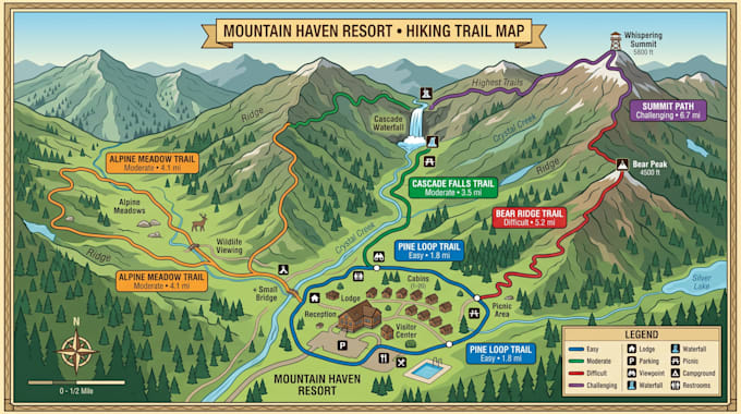 design custom hiking maps, park layouts, and outdoor navigation maps