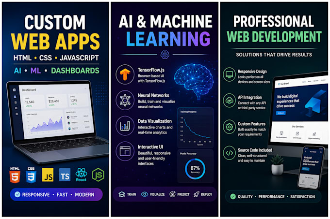 build a custom HTML CSS javascript web app with ai and machine learning