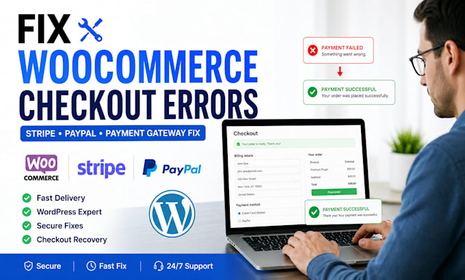 fix wix woocommerce checkout issues, paypal stripe payment errors fast wordpress