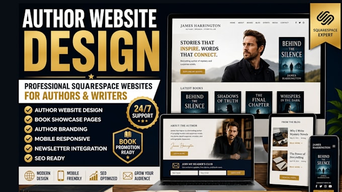 design squarespace author website, book website, squarespace author website