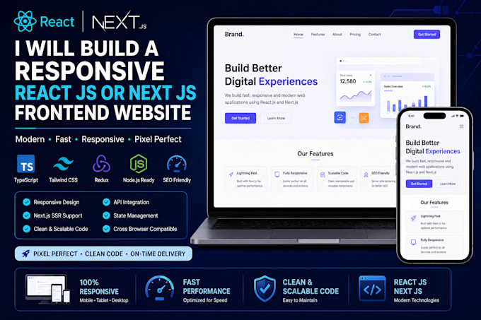 build a responsive react js or next js frontend website