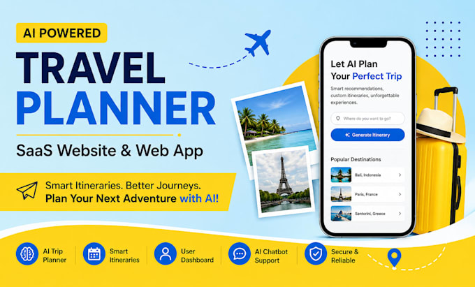 create ai powered travel planner web application, video map show