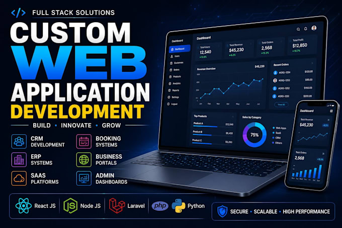 develop custom web application, saas, CRM, erp and dashboard