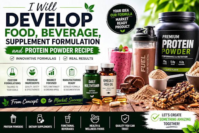 develop food, beverage and supplement product formulation, protein powder recipe