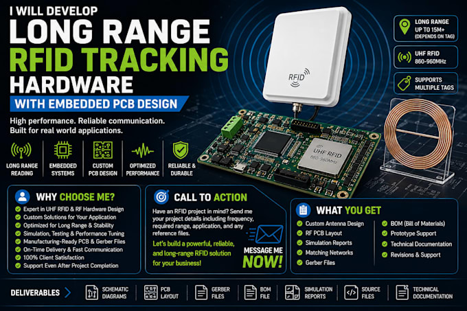 design uhf rfid antenna, long range tracking system and rf pcb