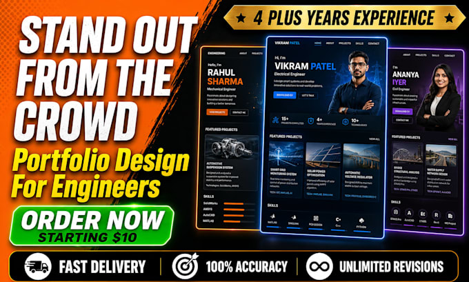 design a modern professional portfolio for engineers and students