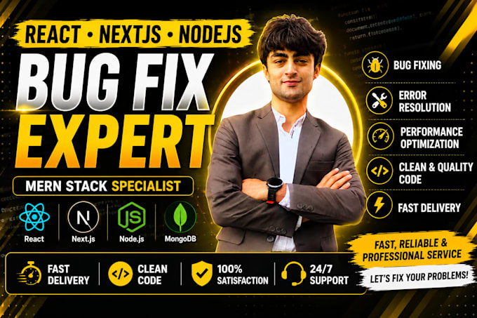 fix react nextjs nodejs and mern stack application bugs