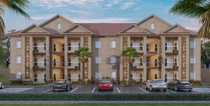 do modern architectural 3d house commercial render interior, exterior facade