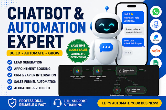 whatsapp chatbot, manychat chatbot tidio voicebot  zapier automation