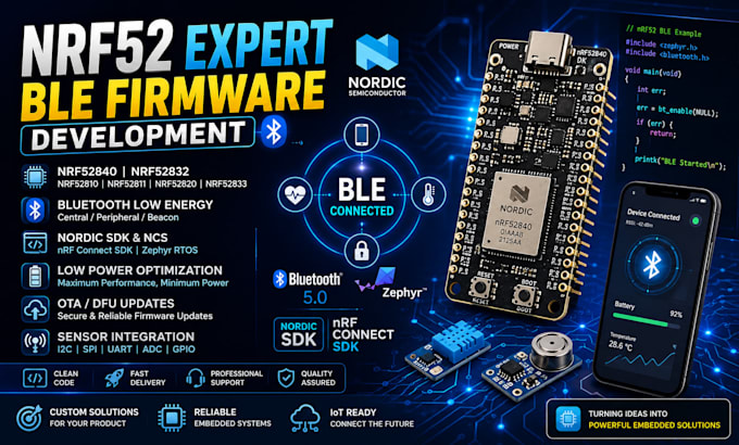 develop nrf52 firmware, ble application, nordic sdk, bluetooth low energy sol