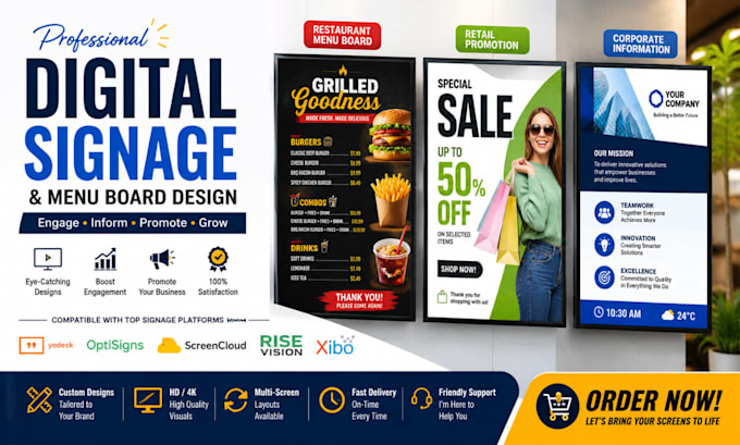 create engaging digital signage for businesses menu screen,presentation screen