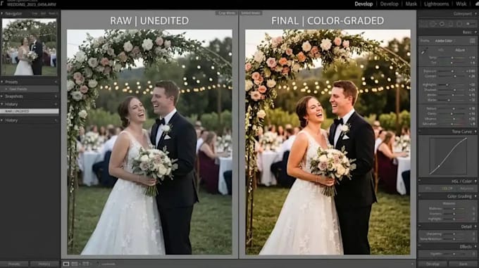 do wedding photo editing, culling and lightroom photo editing