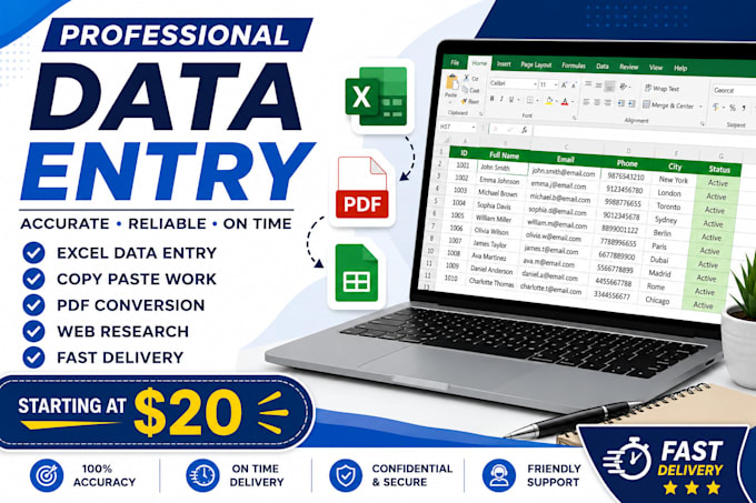 do accurate data entry, typing and copy paste work