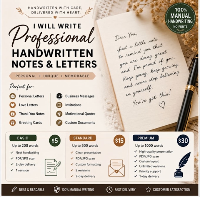 write professional handwritten notes, letters, and personalized messages