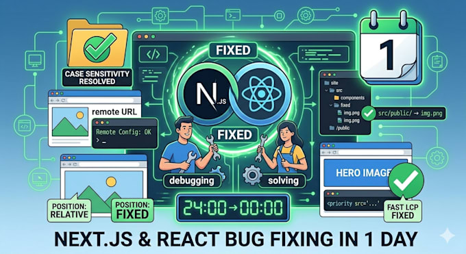 fix react js, next js bugs and website errors in 24 hours