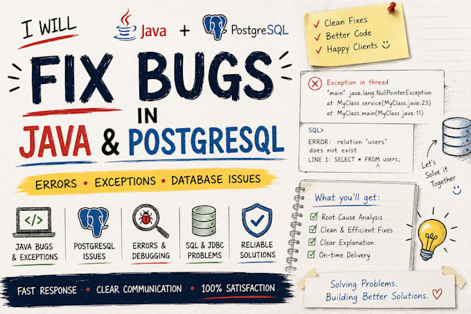 fix java and postgresql bugs, errors and database issues