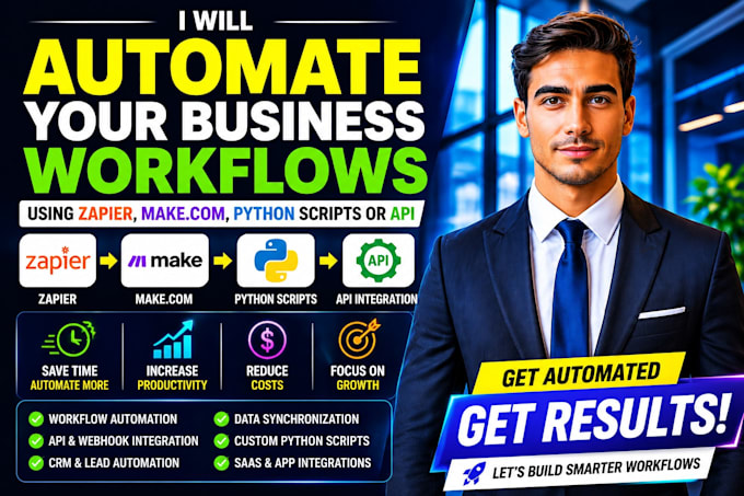 automate your business workflows using zapier, make com, python scripts or API