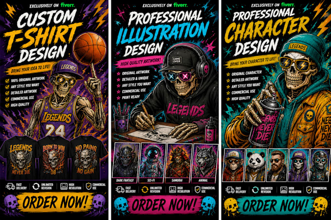 hand draw skull n skeleton illustrations